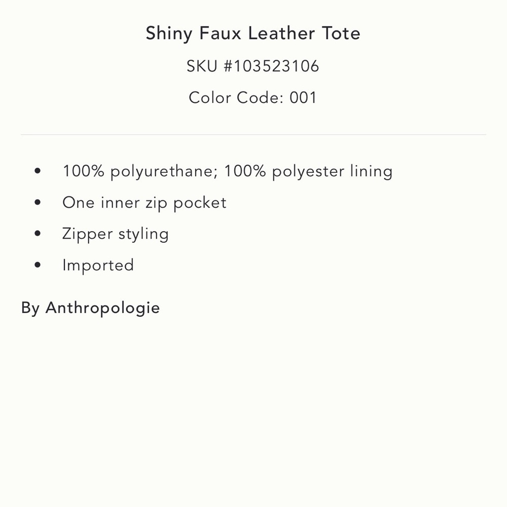NWT new Anthropologie shiny faux patent leather tote bag purse black - Picture 4 of 16
